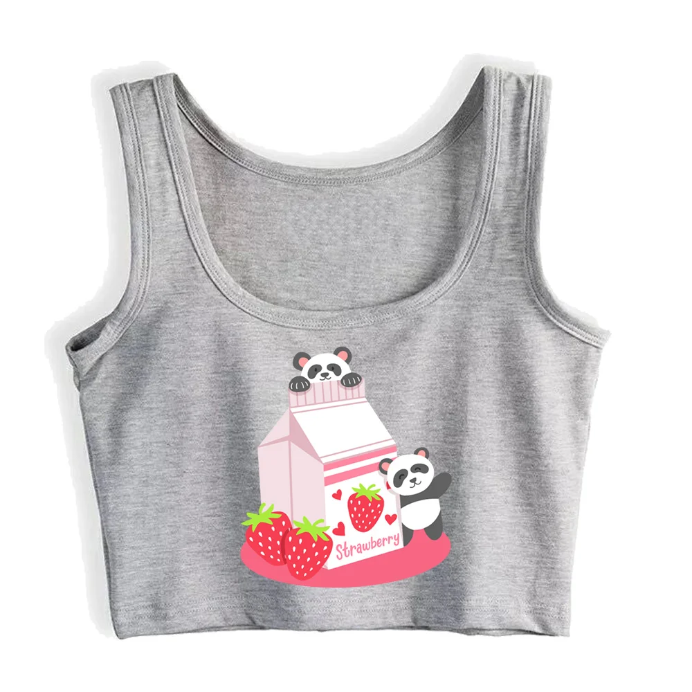 Новый женский укороченный топ с пандой клубничным молоком кавайный в стиле