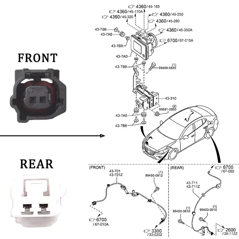 Датчик скорости колеса ABS A21E-4 PCS для Mazda 3 (BM, BN) L4 2.0L 2.5L 2014-2018, переднийзадний, B45G-43-71Y B45A-43-70X (art.: 3920da26dffec) - 3920da26dffec