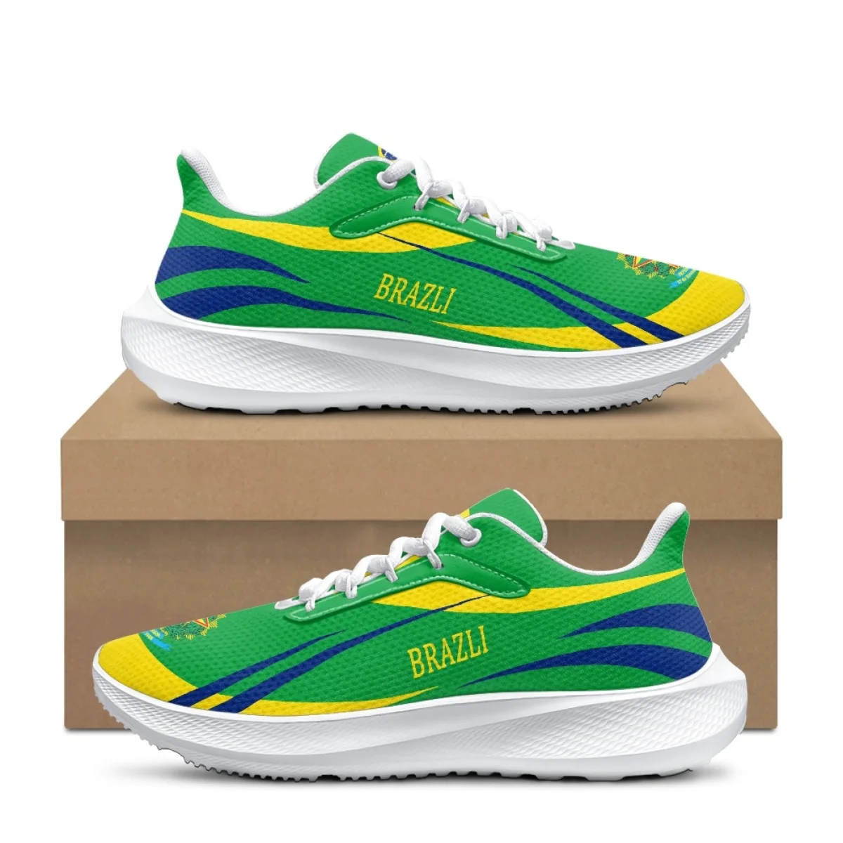 

Spring Autumn Brazil Flag Pattern Lace-up Shock Absorption Sneakers Travel Women Men Breathable Indigenous Art Design Soft Shoes