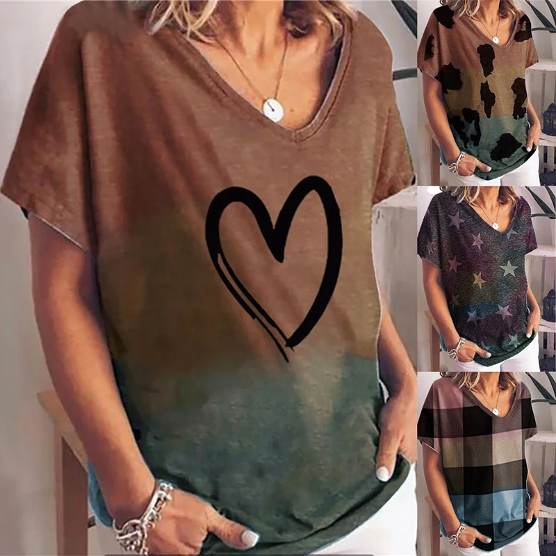 

Women's Fashion Gradient Color Printing Short Sleeve Loose Women's T-Shirt Top