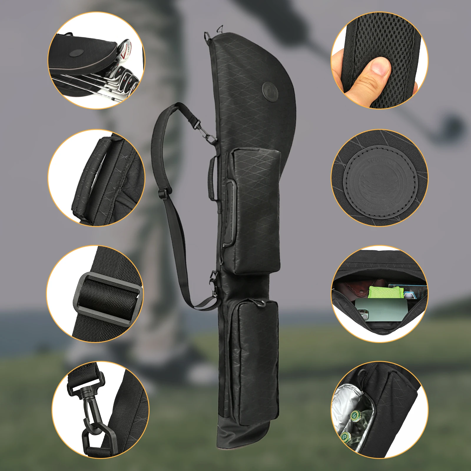 Tourbon Golf Clubs Carry Bag Lightweight Sunday Bag Nylon Small Travel Bag for Driving Range  Water Repellent Black 123CM
