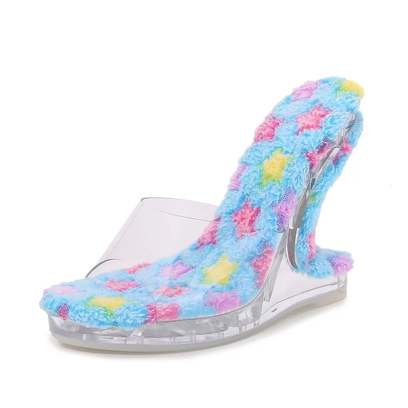 

Sexy Women Sandels Super High Heels 12CM Heels Bimooth ModelShoes Brand Pvc Footwear Fashion Show Cloth Print Logo GH198