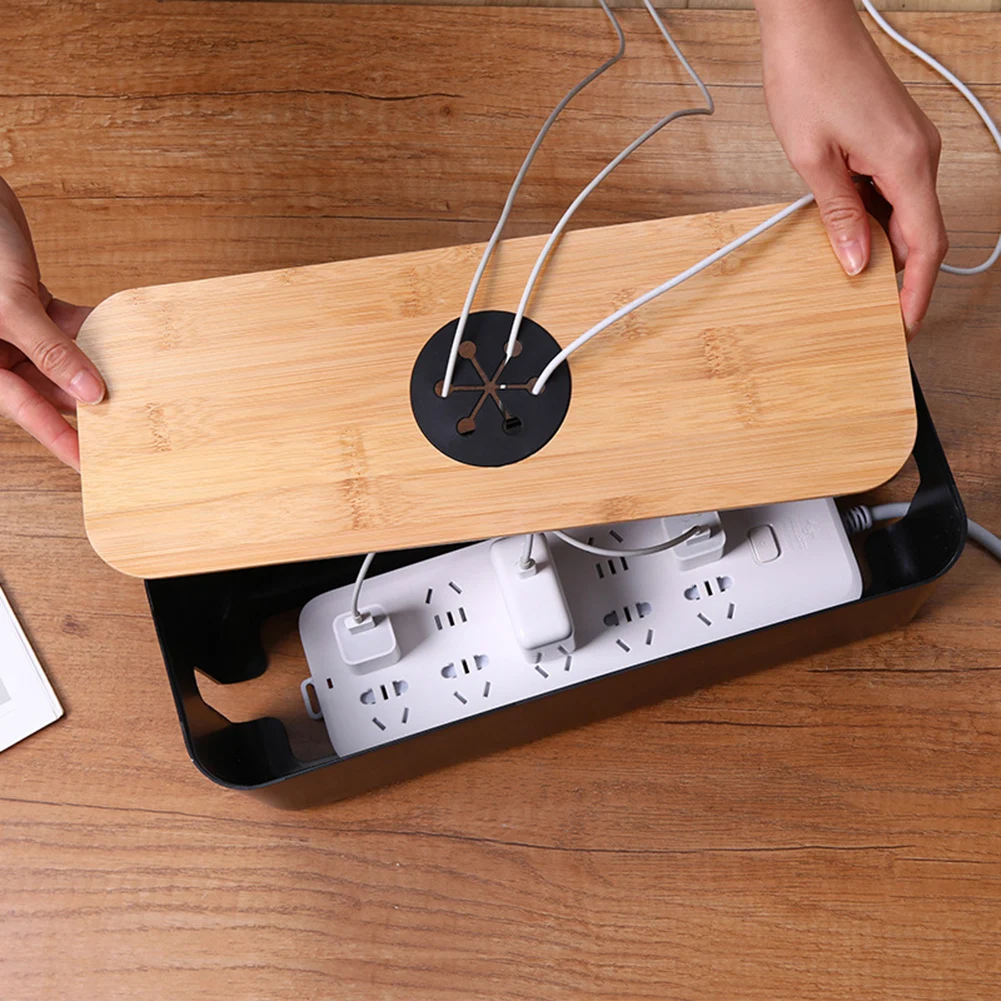 

Winder Socket Wooden Power Dustproof Box Line Storage Cable Storage Organizer Case Case Home Organizer Charger Wire Cable