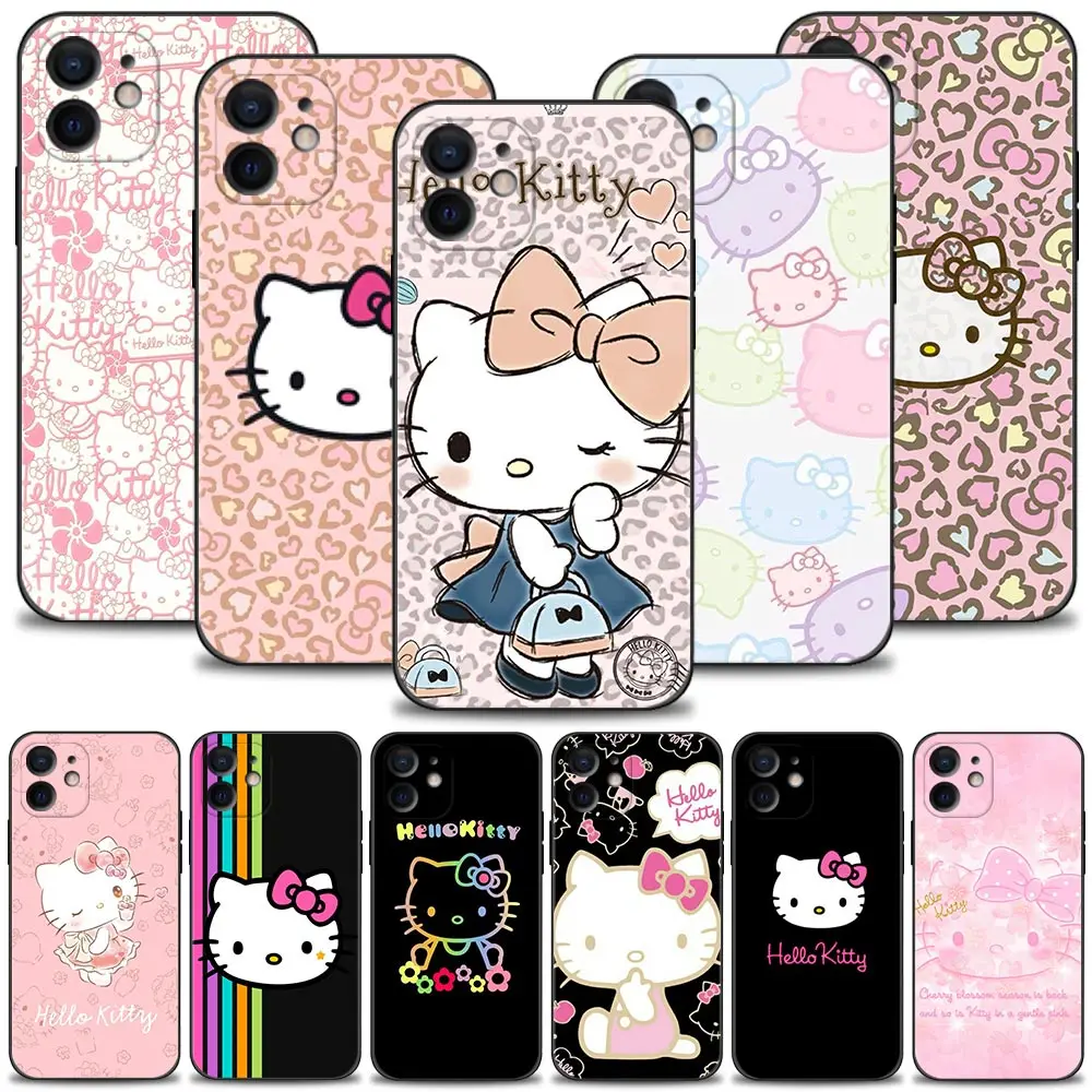 

Phone Case For Apple iPhone 13 12 11 Pro Max Mini XS XR X 7 8 6 6S Plus 5 5S SE Silicone Bumper Hello Kitty Red Pink Bow Knot