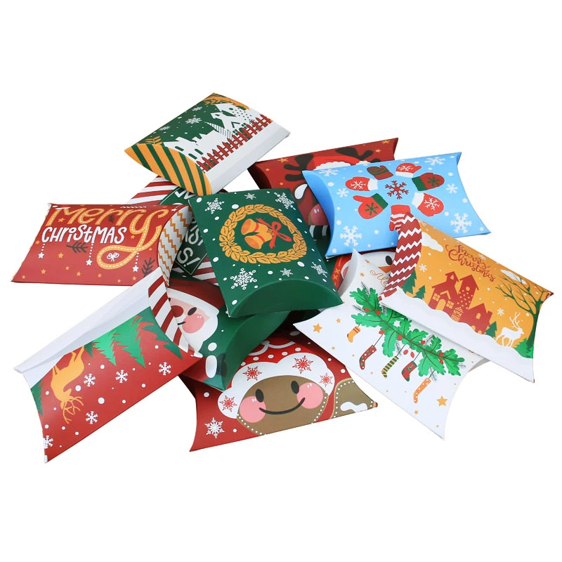 

10pcs Small Christmas Pillow Candy Boxes New Year Gift Box Candy Cookies Wrapping Paper Box Christmas Gift Box Home Decoration