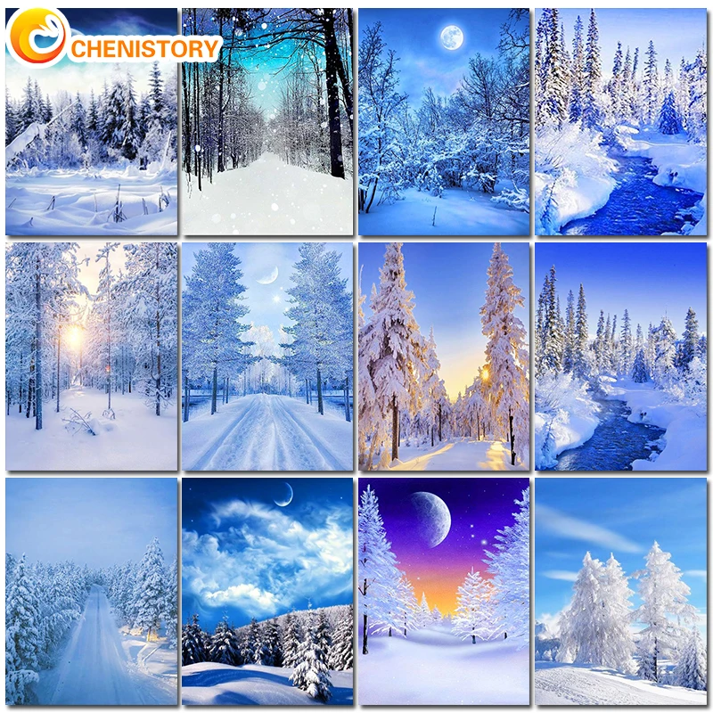 Купи CHENSITORY 60x75cm Paint By Numbers Handpainted Blue Winter On Canvas Painting Scenery Painting By Numbers For Adults Home Decor за 356 рублей в магазине AliExpress