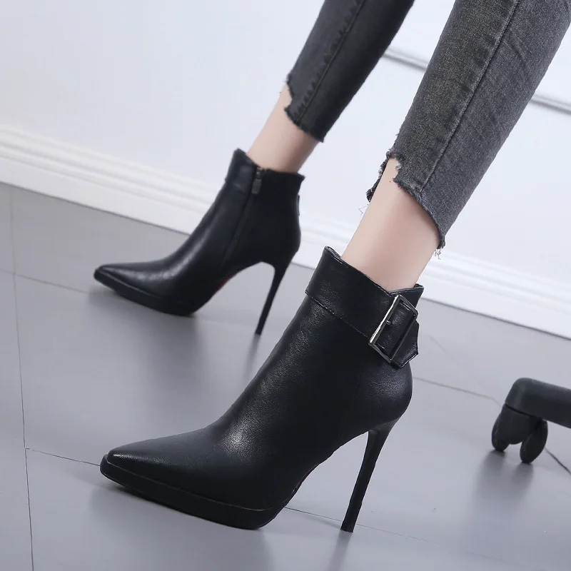 2022 Women Sexy Pointed Toe Super High Heels Ankle Boots Autumn Winter Warm Short Plush Booties Woman Shiny Sequin Botas Mujer