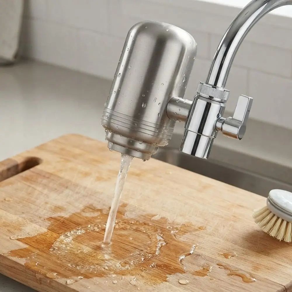Фото Фильтр для воды из нержавеющей стали для кухонного крана, долговечный предварительный фильтр, система фильтрации с активированным углем №4