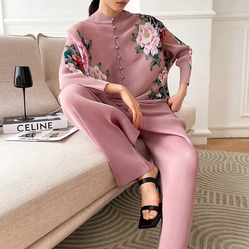 Женский плиссированный костюм миаке свободная однобортная рубашка с принтом в