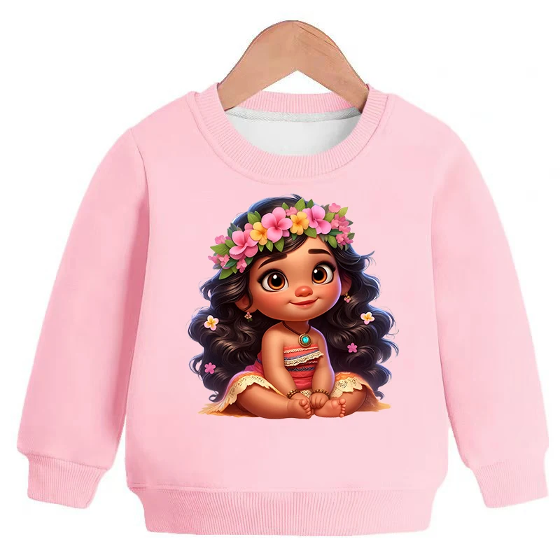Moana 2 Disney Princess Children Cartoon Sweatshirts Girls Anime Hoodie Winter Thickened Long Sleeves Clothes Kids Gifts
