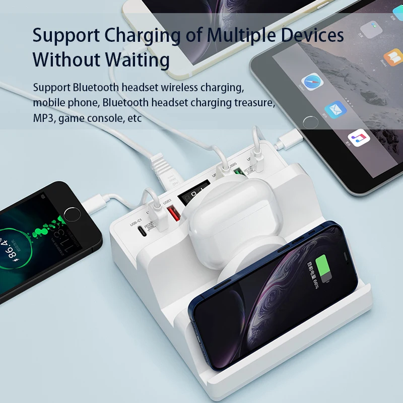 80W Dual PD Charger& Dual Wireless Charger Stand For iPhone 13 Xiaomi Fast Charging Hub Quick Charge USB Phone Charger Station