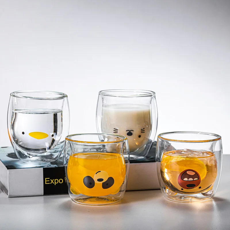 

Glass Mugs Double Wall Glass Mug Bear Cat Dog Animal Double-layer Glass Tea Mug Coffee Cup Christmas Mug Gift Cute Tea Milk Cup