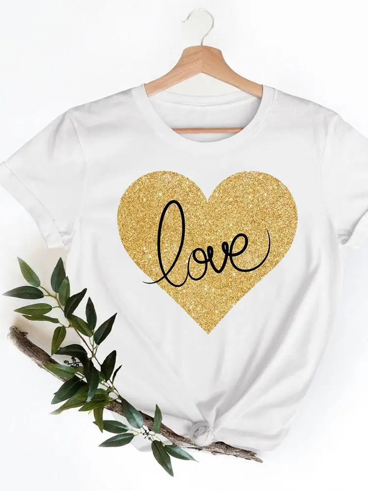 

Graphic Tee T-shirts Casual Clothing Short Sleeve Ladies Summer Love Heart Trend 90s Style Women Fashion Female T Print Clothes
