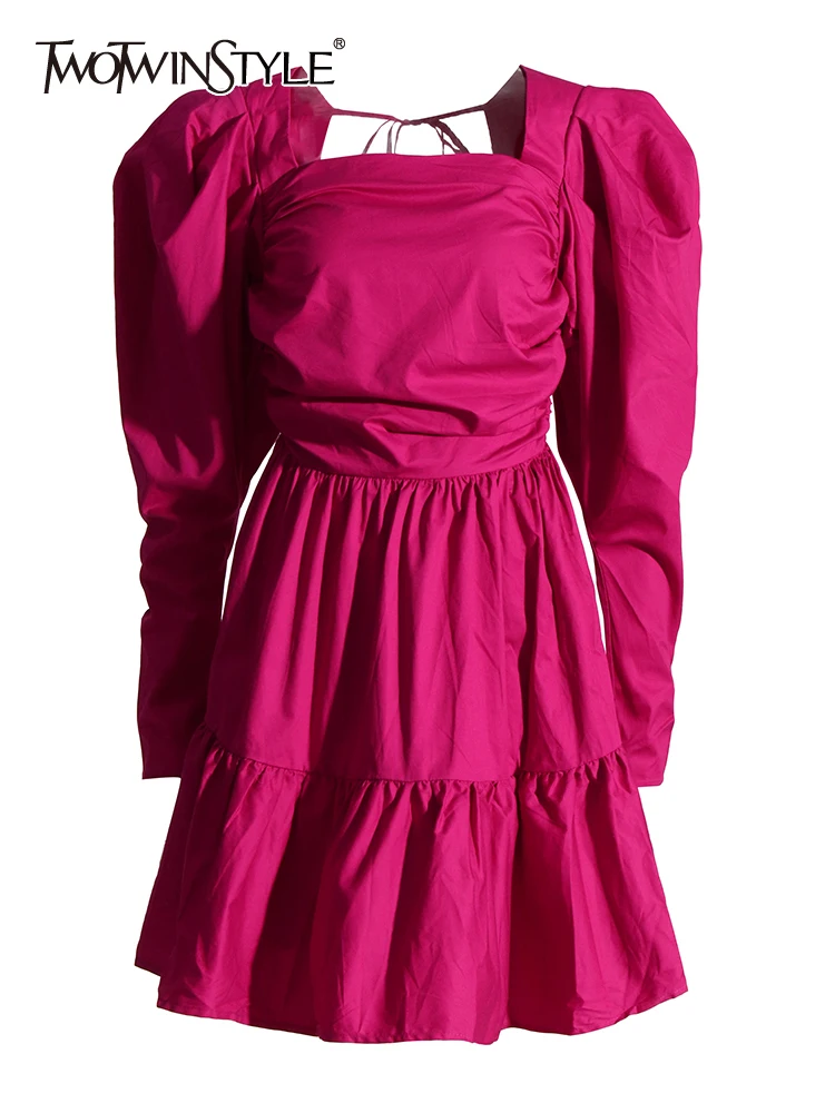 

Женское платье с оборками TWOTWINSTYLE, элегантное мини-платье с квадратным воротником и пышными рукавами, высокой талией и открытой спиной