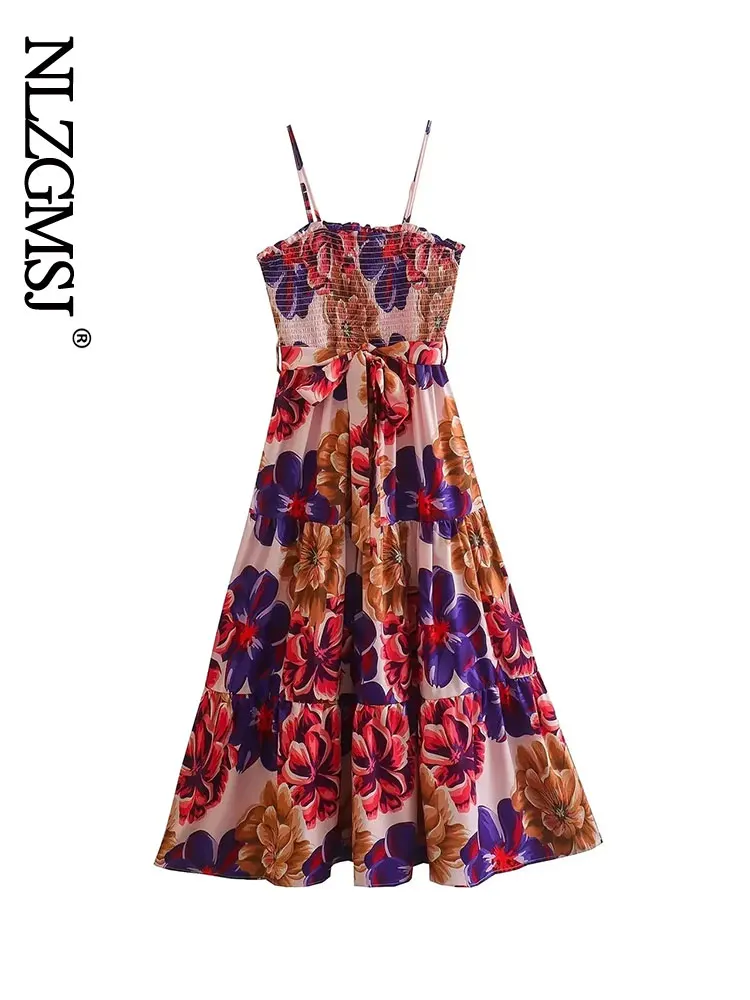 

Женское модное платье на бретельках с оборками Nlzgmsj, облегающее платье с принтом, повседневное милое Элегантное летнее платье без рукавов TRAF