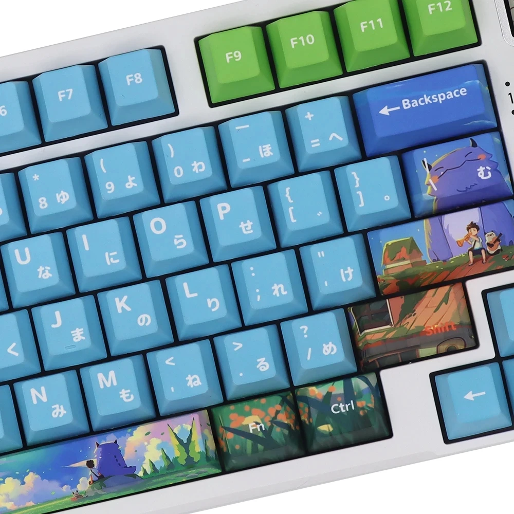 

keycaps Fixed summer Japanese illustration style blue-green PBT Cherry Profile for 64/68/75/81/82/84/87/98 mechanical keyboard