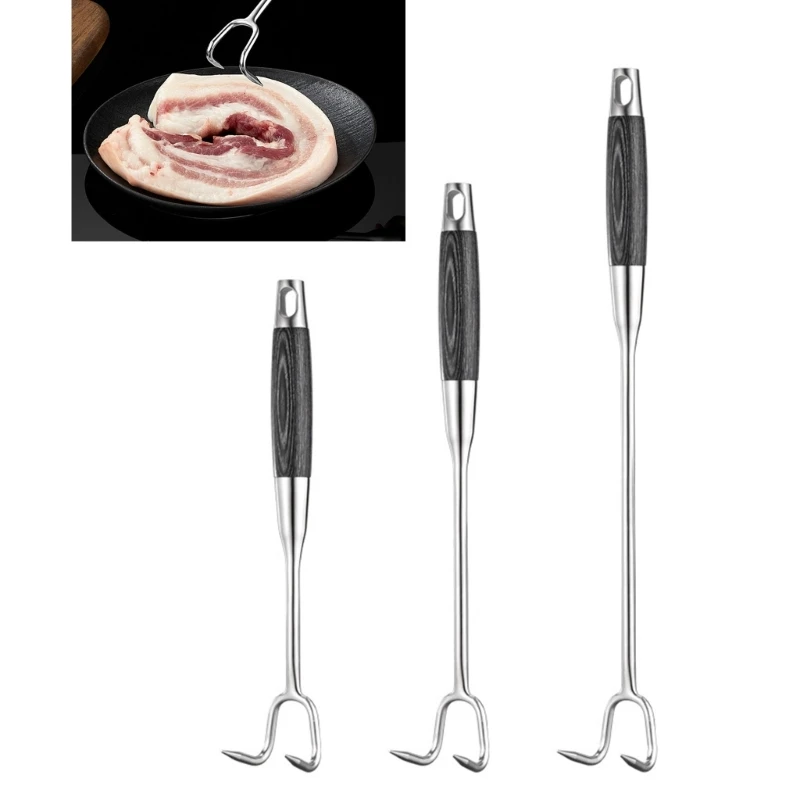 

Flipper Hook Durable Food Flipper Hook with Wood Handle Kitchen Cookware