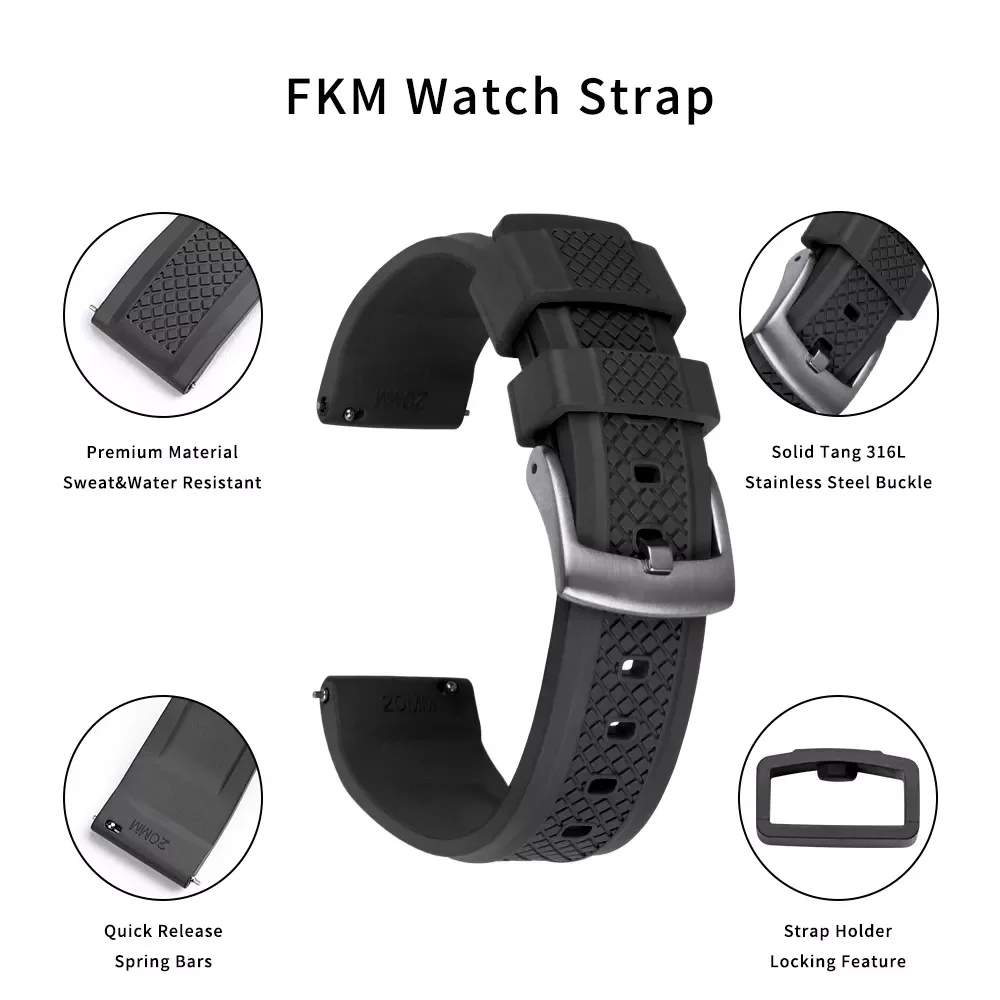Premium Grade Diving Watchbands 20mm 22mm Sliding Locking Quick Release Rubber Watch Strap Waterproof For Men Women