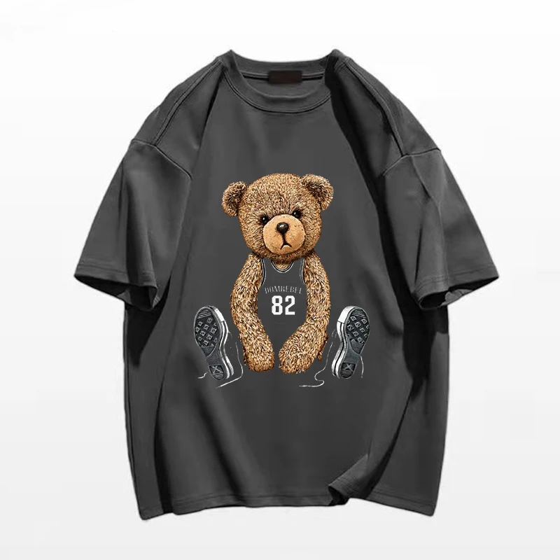 

Summer Oversized loose Men's T-shirt Pure Cotton High Quality luxury Brand Bear Cartoon Fashion Casual T-shirt Free Shiping