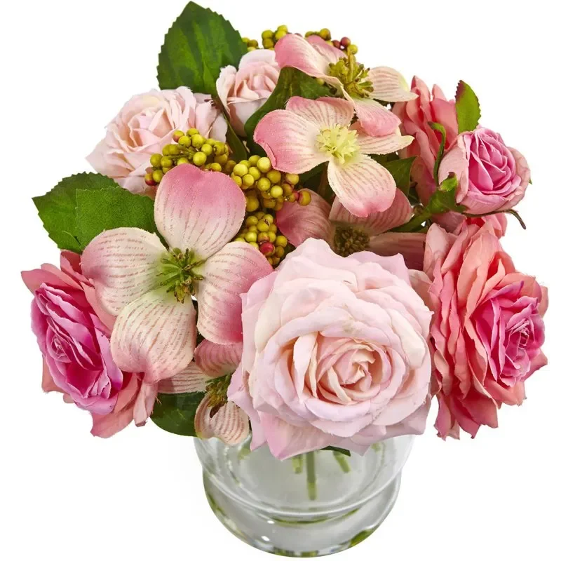 

Charming Pink Rose and Berry Handcrafted Artificial Flower Arrangement for Home Decoration