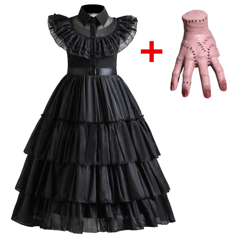 Wednesday Princess Costume Girl Cosplay Dress Kids Movie Wednesday Black Gothic Winds Dresses Halloween Carnival Party Costumes