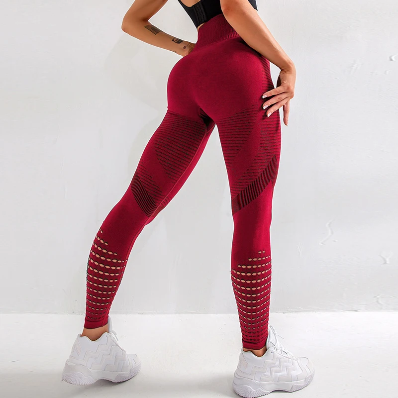 Women High Waist Fitness Gym Leggings Seamless Energy Tights Workout Running Activewear Yoga Pants Hollow Sport Trainning Wear