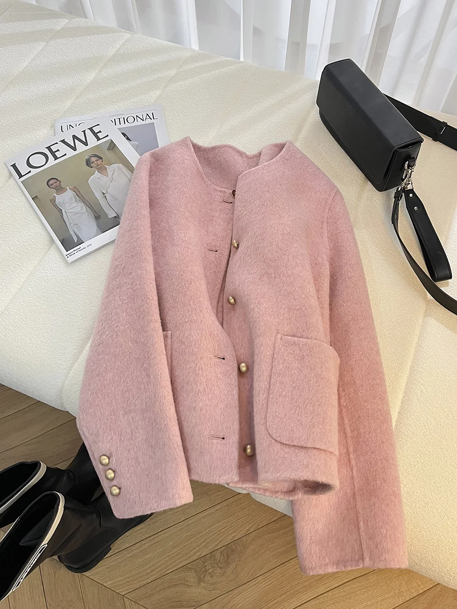 Короткий 70% двусторонний дафлкот Cherry Blossom Powder для женщин новинка 2024 осенне-зимняя