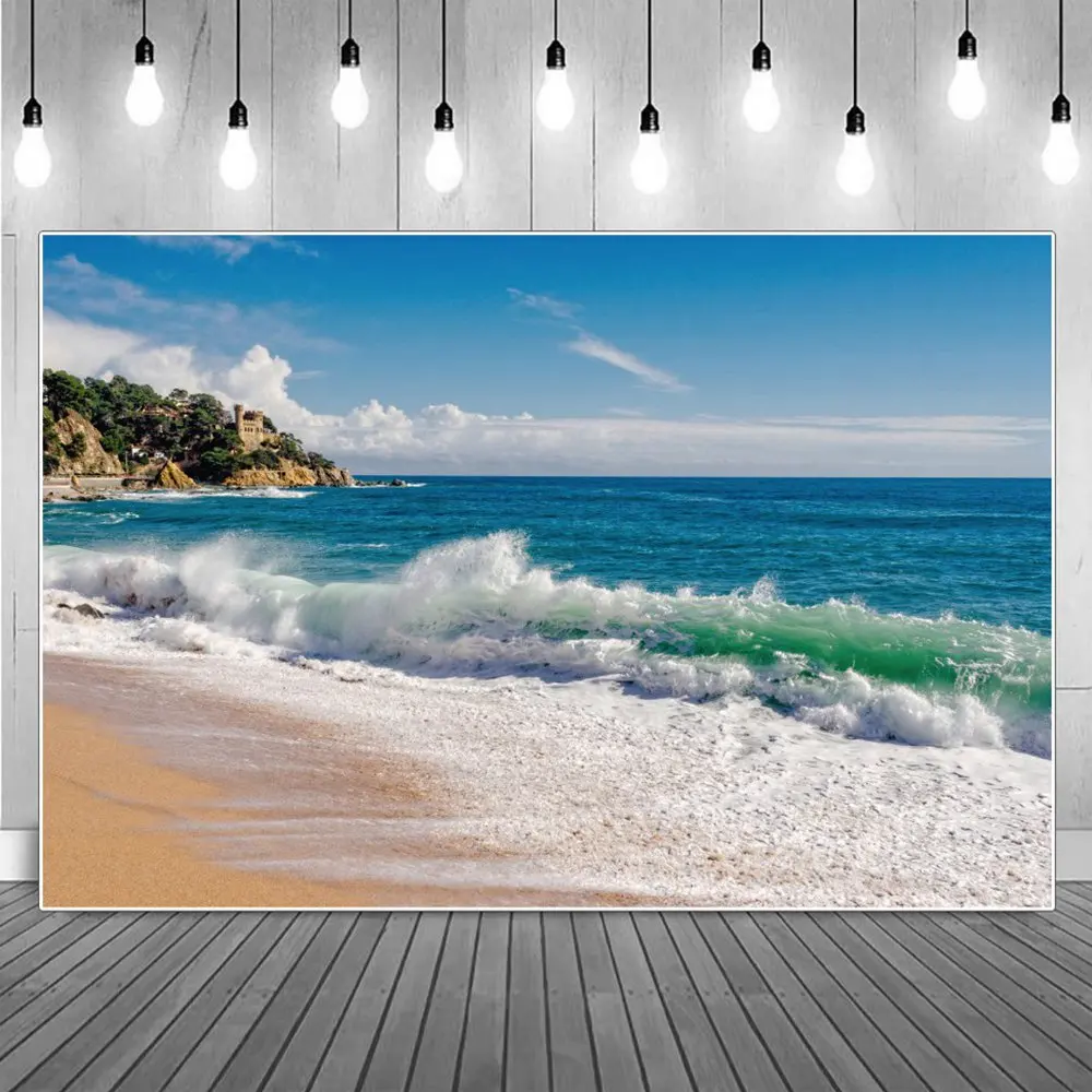 

Beach Big White Waves Photography Backgrounds Summer Blue Ocean Seaside Clouds Peninsula Sands Backdrops Photographic Portrait