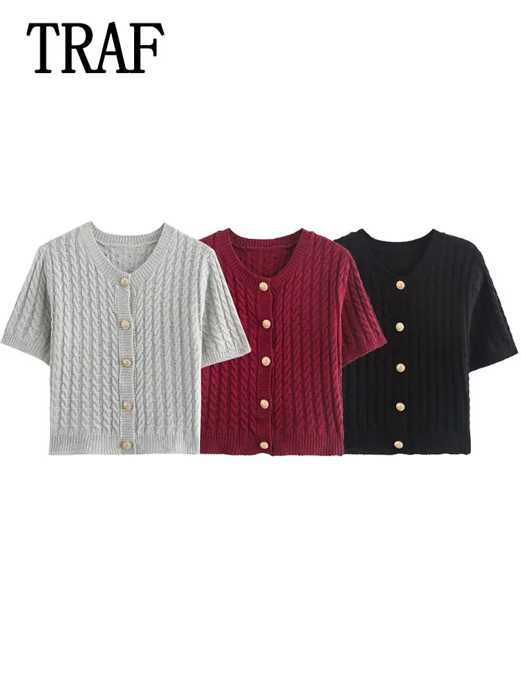 Женский короткий кардиган на пуговицах с коротким рукавом