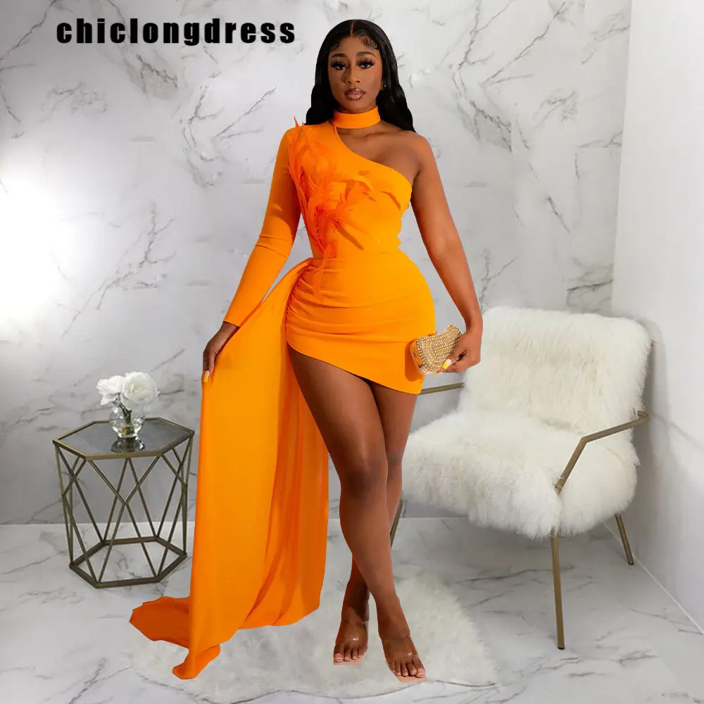 

Женское вечернее мини-платье с открытыми плечами, однотонное асимметричное платье с косым воротником, осень 2022