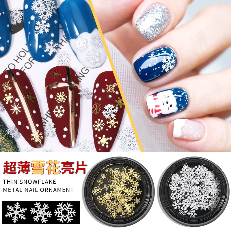 1 банка 3D металлические рождественские снежинки Блестки Белое золото