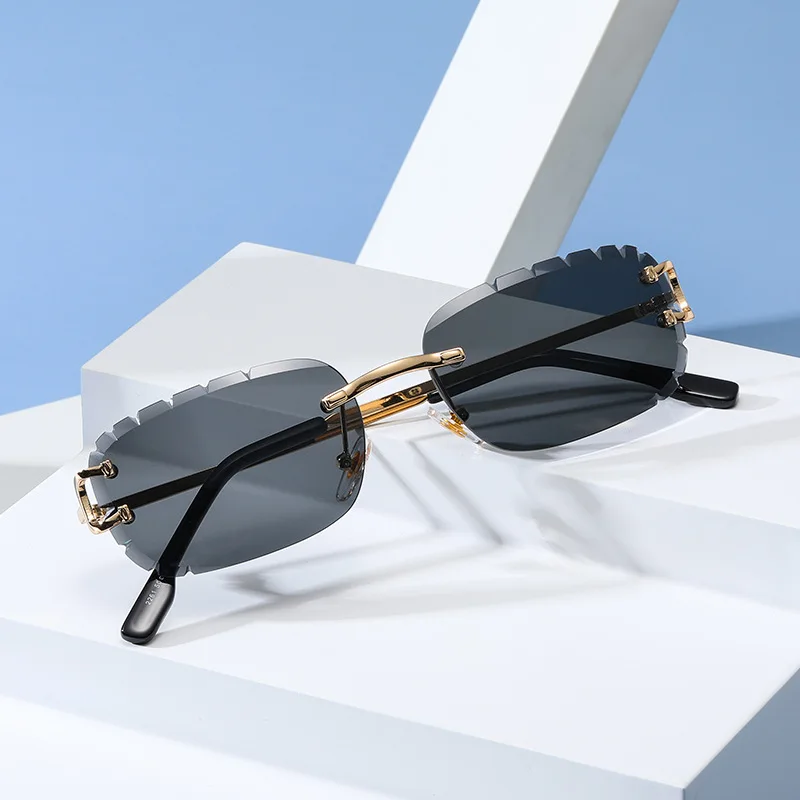 

New Cut Edge Oval Inverted Edge Sunglasses 2022 New Pattern Cut Edge Rimless Glasses Fashion Sunglasses
