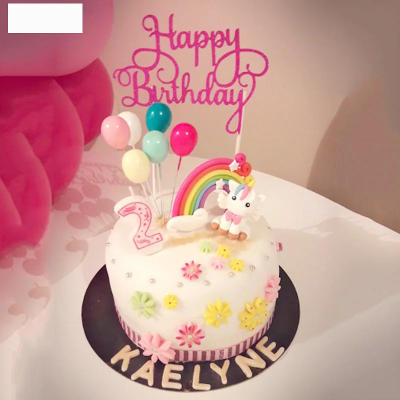 Радужный Единорог торт Топпер воздушные Шары кекс облако для детской вечеринки