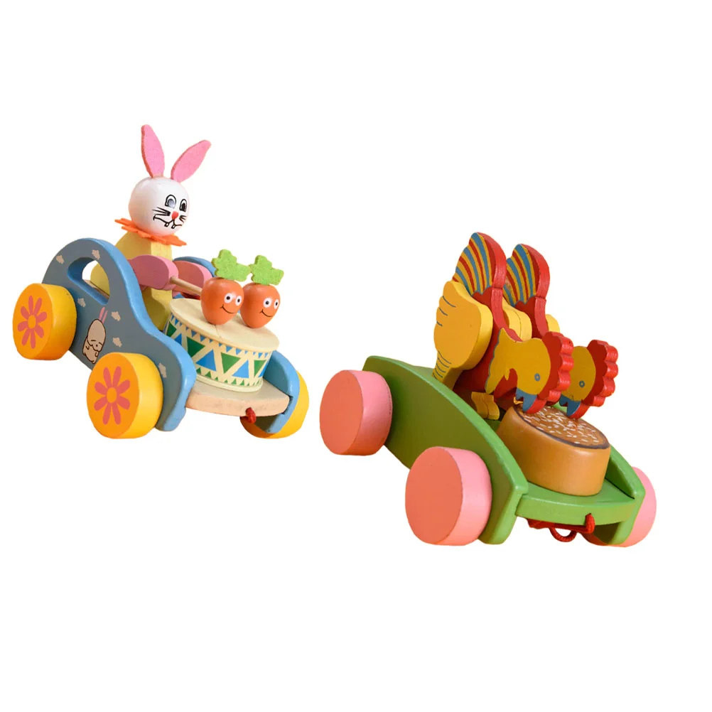 

2 Pcs Baby Along Wooden Traction Baby Tractor Plaything Toddler