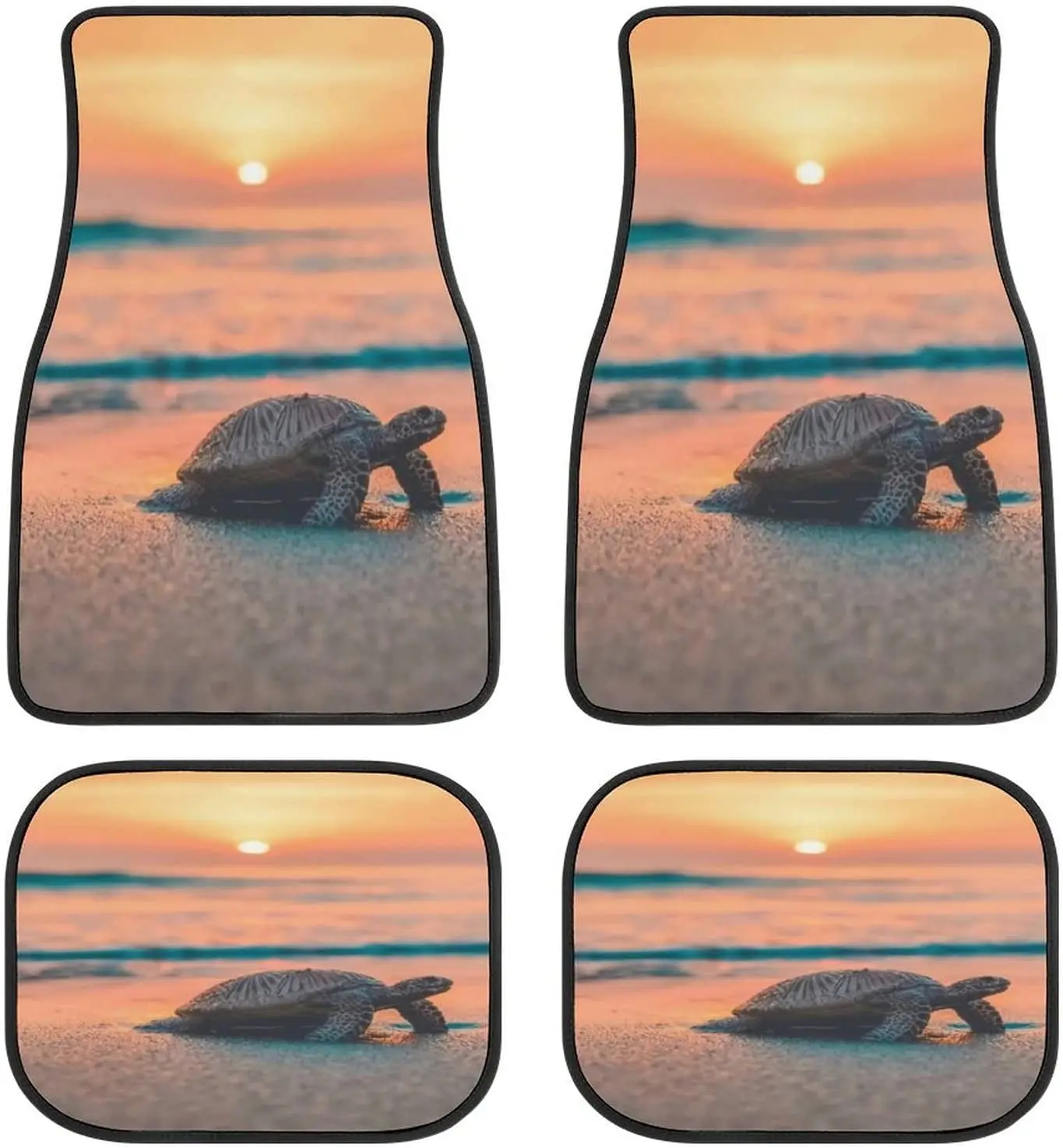 

Sea Turtle Car Mats Beach Sunset FrontRear 4-Piece Full Set Carpet Car SUV Truck Floor Mats with Non Slip Back