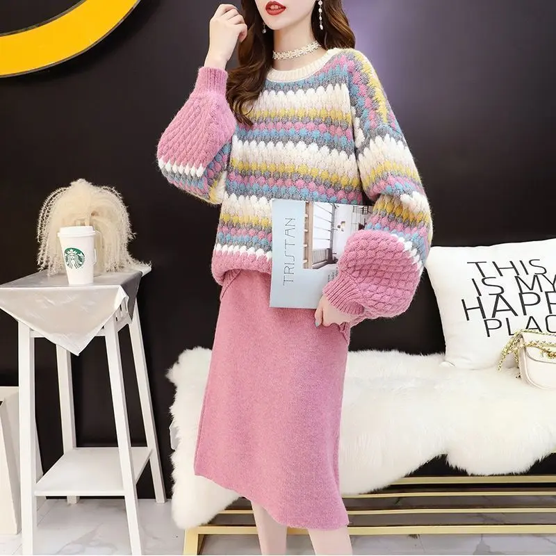 Осень/зима 2024 новый модный профессиональный комплект полуюбка + вязаный свитер с