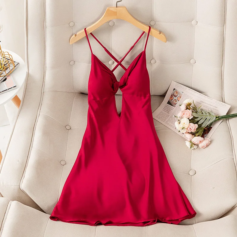 

Sexy Chemise Nightgown Summer Women Sleepdress Satin Strap Nightwear Nighty Gown Lounge Wear Dress Sleepwear Lingerie
