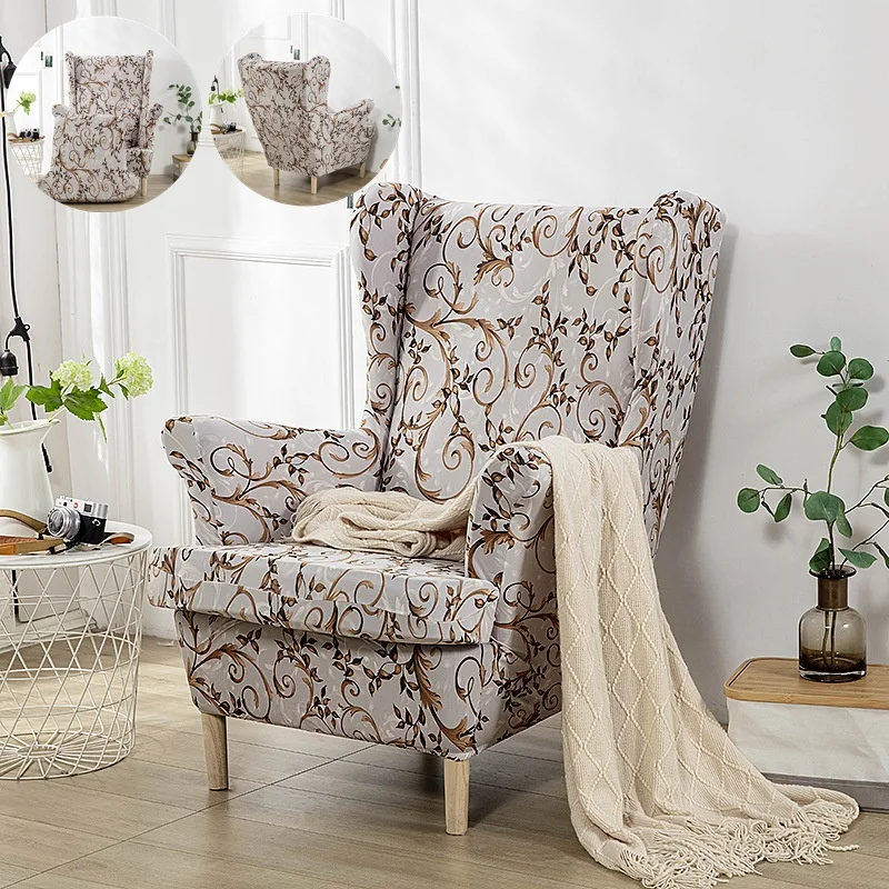

Printed Bohemia Wing Chair Cover Stretch Spandex Armchair Slipcovers Washable Sofa Covers with Seat Cushion Cover Protector Home