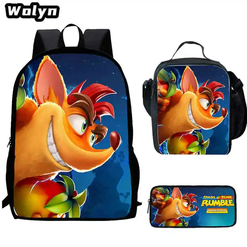 Детский школьный рюкзак с рисунком Crash Bandicoot и сумками для обеда сумки-карандаши