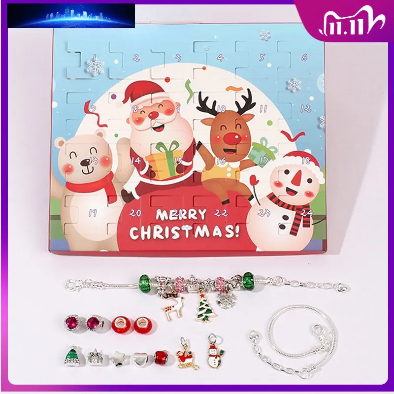 

Набор браслетов с подвесками в рождественском стиле, оригинальные украшения «сделай сам», календарь с обратным отсчётом 24 дюйма, детский по...