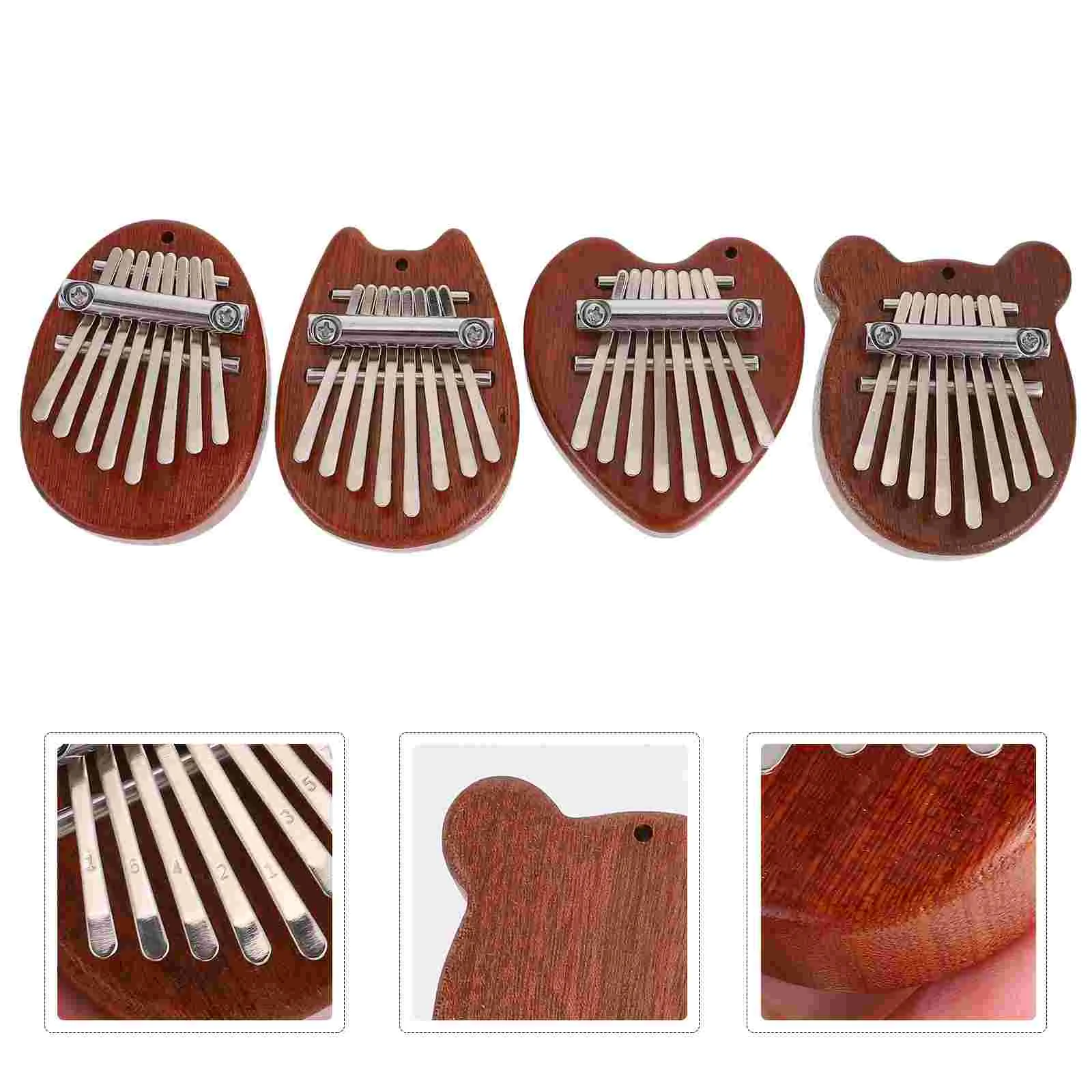 

4 Sets Interesting Mini Finger Piano 8-tone Kalimba Wood Kalimba with Lanyards