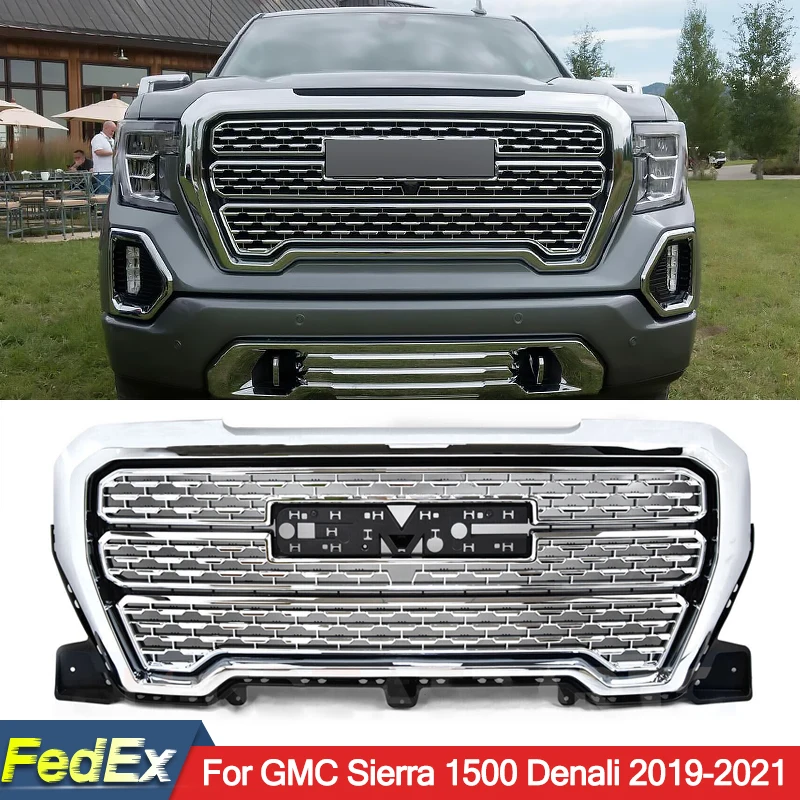 Хромированный передний верхний бампер решетка гриль подходит для GMC Sierra 1500 Denali