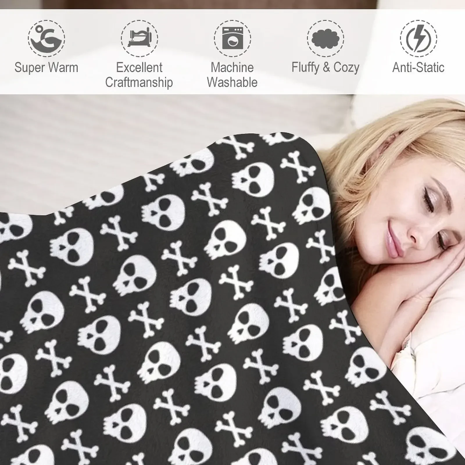 Черное одеяло с черепом и перекрестными косточками коллекция Хэллоуина плед на
