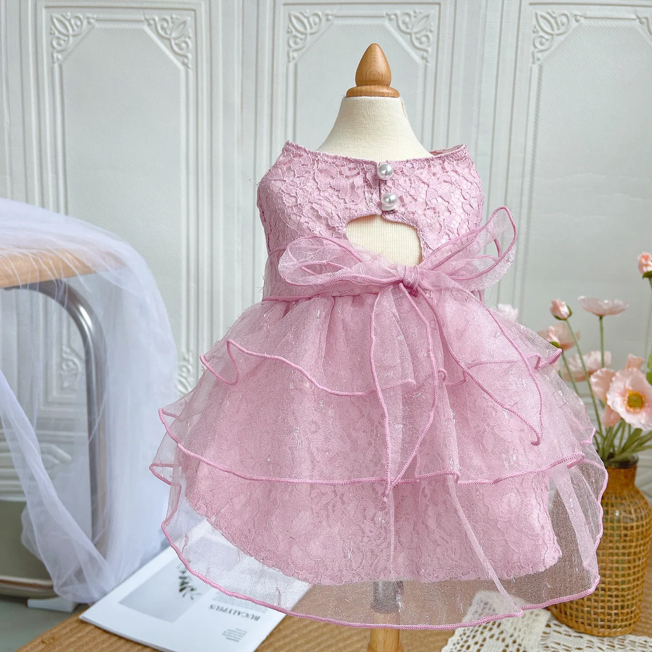 

Cat Dog Wedding Dress Summer Dog Clothes Skirt Pink Lace Dresses Puppy york Yorkie Pomeranian Poodle Bichon Maltese Dog Clothing