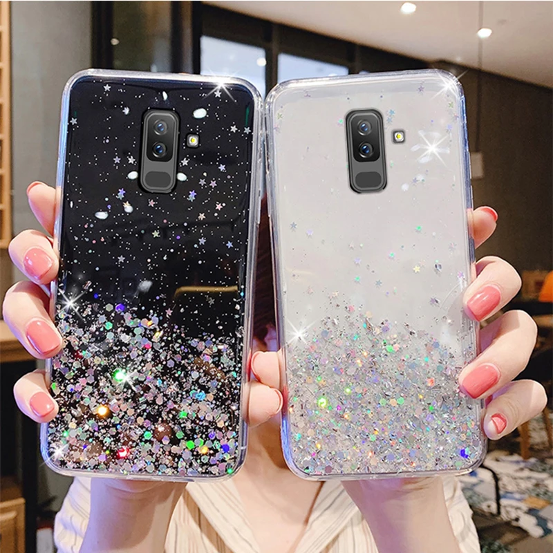 

Case For Samsung A8 A6 Plus 2018 Cases Bling Glitter Phone Cover On Samsung A51 A71 A50 A70 A52 A72 A12 J4 J6 Plus J8 2018 Cover