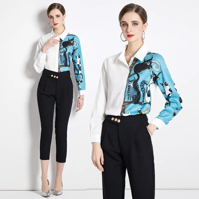 

Satin Women's Shirt Polo Collar Elegant Office Lady Shirts Women Tops 2022 Spring Summer Irregular Hem Long Sleeve Top Female