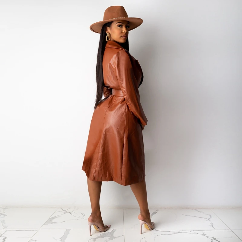 2021 New Women PU Faux Leather Jacket Black Leather Streetwear Winter Autumn Long Trench Coat Luxury Korean Style Women Jackets