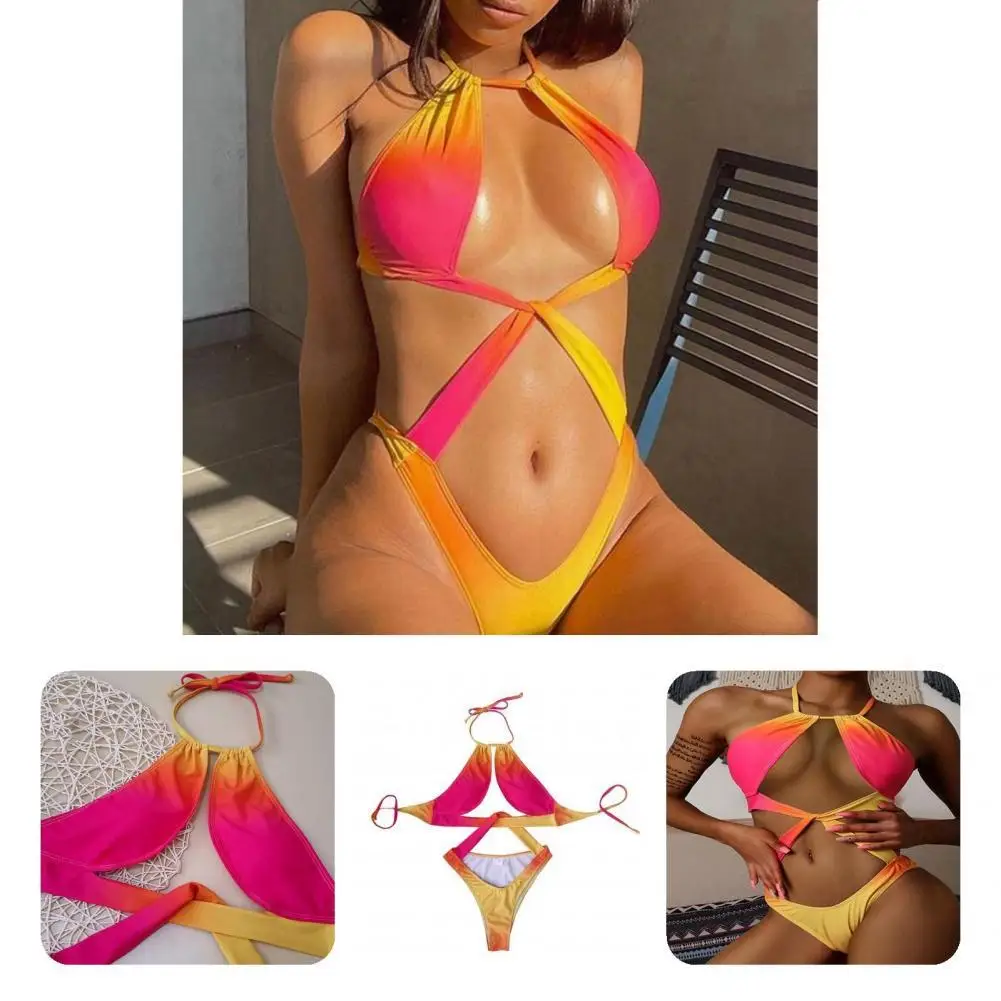 

Backless 2 Pcs/Set Terrific Strap Bathing Suit Halter Neck Swimwear Set Padded for Vacation