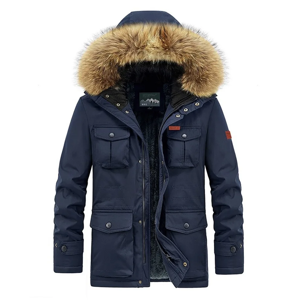 Winter Parka Jacket Men Fashion Clothing Fur Trim Hooded Jacket Fur Lined Thicken Warm Outdoor Coats Men Plus Size 8XL Coats