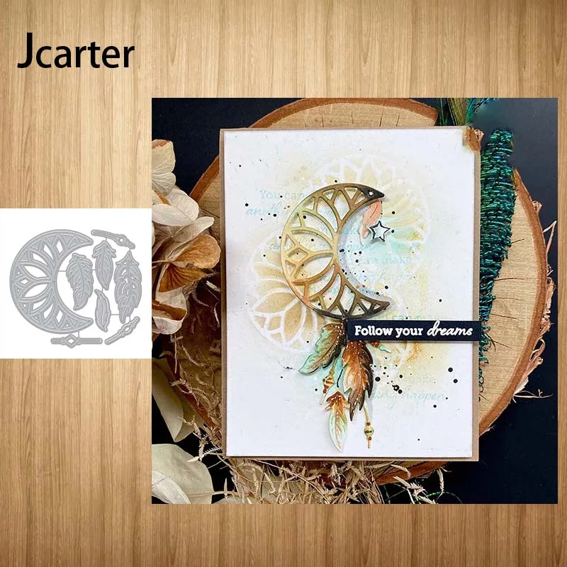

2022 Metal Cutting Dies Moon Feather Pendant Craft Stencil for Scrapbooking Diy Tool Make Album Model Punch Blade Decor Template
